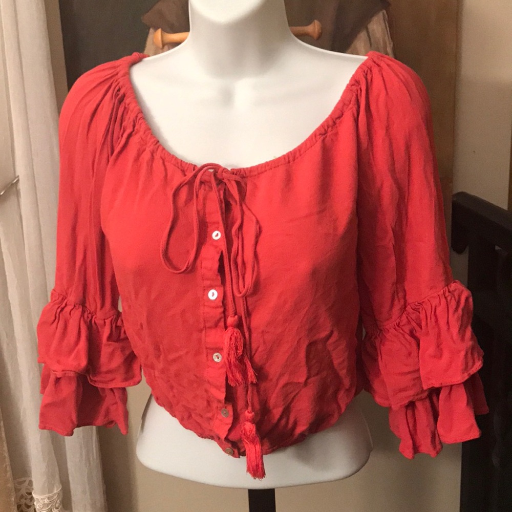 Cotton Candy LA ruffle boho peasant top S